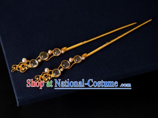 China Ancient Gilding Cloud Hair Accessories Traditional Tang Dynasty Crystal Hair Stick Hairpin