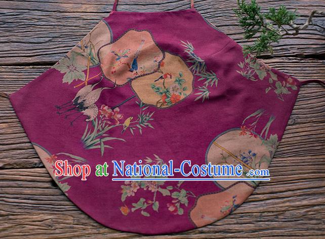 Chinese Ancient Women Purple Silk Bellyband Classical Crane Fan Pattern Stomachers