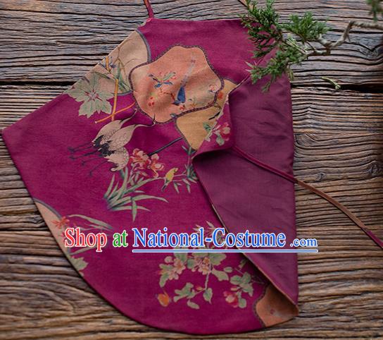 Chinese Ancient Women Purple Silk Bellyband Classical Crane Fan Pattern Stomachers