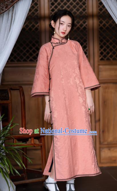 China National Women Dress Classical Cheongsam Traditional Pink Silk Qipao Costume