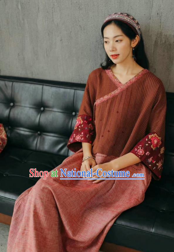 Chinese Traditional Women Clothing National Embroidered Dress Zen Suit