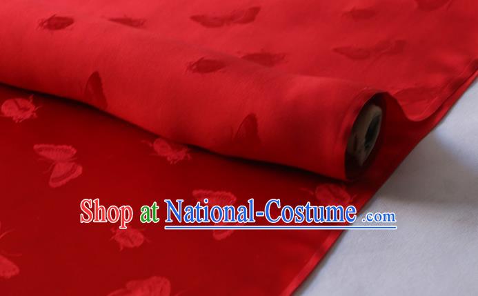 Traditional Butterfly Ladybird Pattern Design Red Mulberry Silk Fabric Chinese Silk Drapery Asian Hanfu Satin Cloth