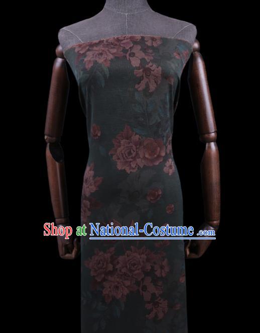 Asian Traditional Cheongsam Cloth Watered Gauze Fabric Chinese Classical Peony Pattern Green Silk Drapery