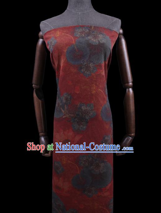 Asian Watered Gauze Fabric Traditional Cheongsam Cloth Chinese Classical Lotus Pattern Red Silk Drapery