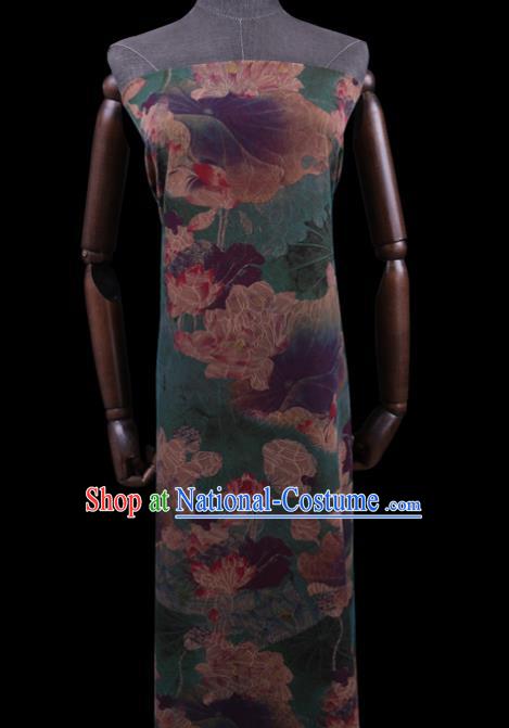 Asian Cheongsam Cloth Watered Gauze Drapery Traditional Chinese Classical Lotus Pattern Green Silk Fabric