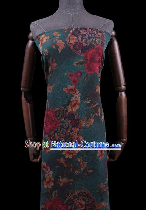 Chinese Classical Peony Pattern Green Watered Gauze Asian Traditional Cheongsam Cloth Drapery Gambiered Guangdong Silk Fabric