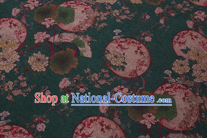 Chinese Classical Moon Peony Pattern Green Watered Gauze Traditional Cheongsam Cloth Drapery Asian Gambiered Guangdong Silk Fabric