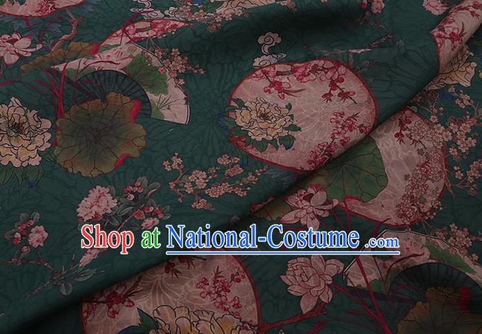 Chinese Classical Moon Peony Pattern Green Watered Gauze Traditional Cheongsam Cloth Drapery Asian Gambiered Guangdong Silk Fabric