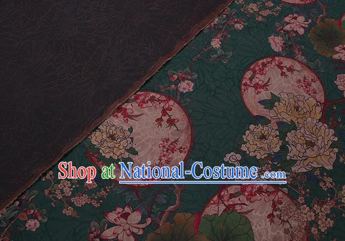 Chinese Classical Moon Peony Pattern Green Watered Gauze Traditional Cheongsam Cloth Drapery Asian Gambiered Guangdong Silk Fabric