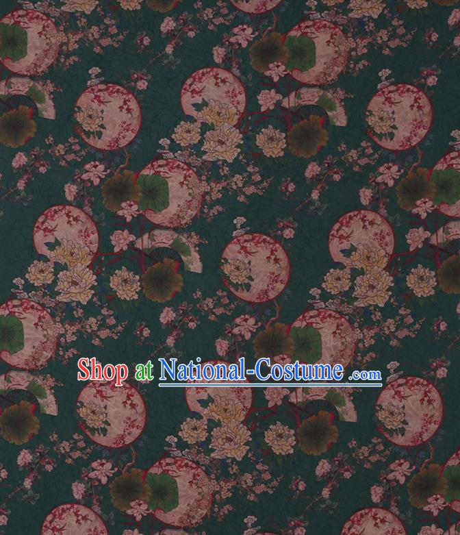 Chinese Classical Moon Peony Pattern Green Watered Gauze Traditional Cheongsam Cloth Drapery Asian Gambiered Guangdong Silk Fabric