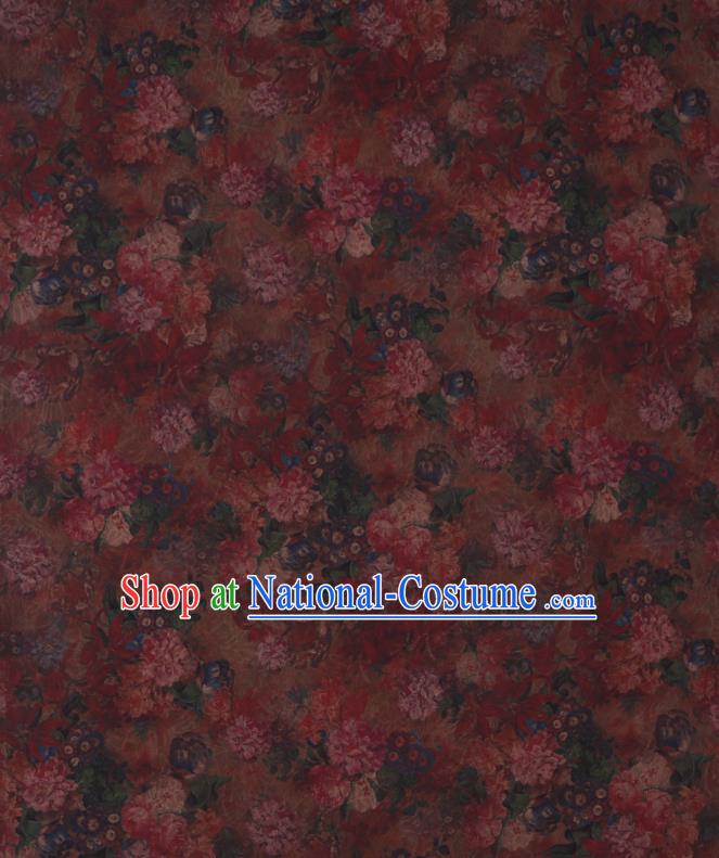 Chinese Classical Flowers Pattern Orange Watered Gauze Traditional Asian Gambiered Guangdong Silk Fabric Cheongsam Cloth Drapery