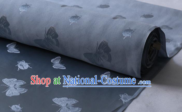 Chinese Silk Drapery Asian Classical Butterfly Ladybird Pattern Design Grey Mulberry Silk Traditional Hanfu Satin Cloth Fabric