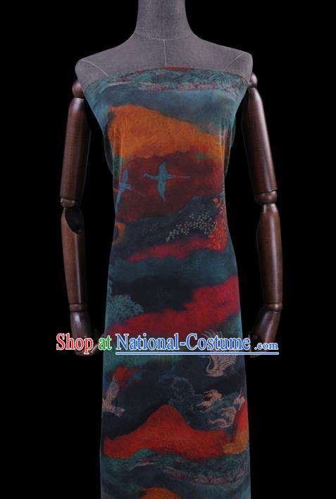 Chinese Traditional Watered Gauze Fabric Asian Cheongsam Cloth Drapery Classical Cloud Cranes Pattern Gambiered Guangdong Silk