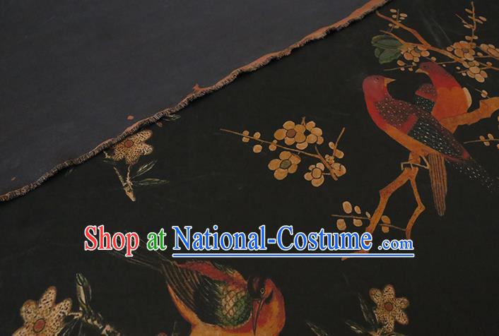 Chinese Classical Plum Birds Pattern Gambiered Guangdong Silk Traditional Cheongsam Fabric Black Watered Gauze