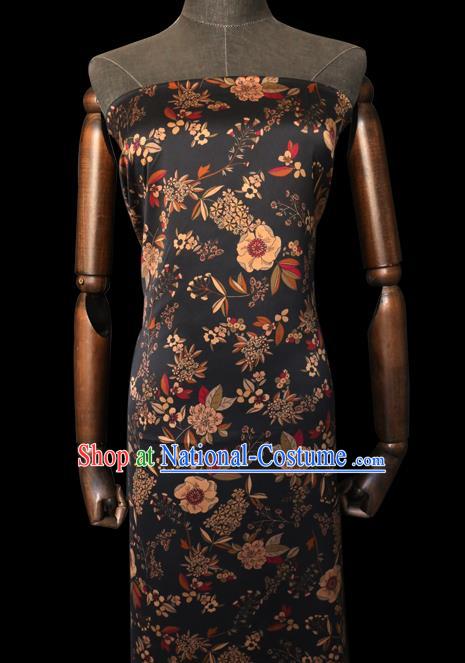 Chinese Classical Camellia Pattern Gambiered Guangdong Silk Black Watered Gauze Traditional Cheongsam Fabric