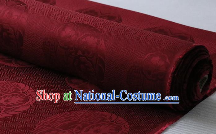 Traditional Wine Red Silk Drapery Chinese Cheongsam Classical Royal Pattern Cloth Fabric