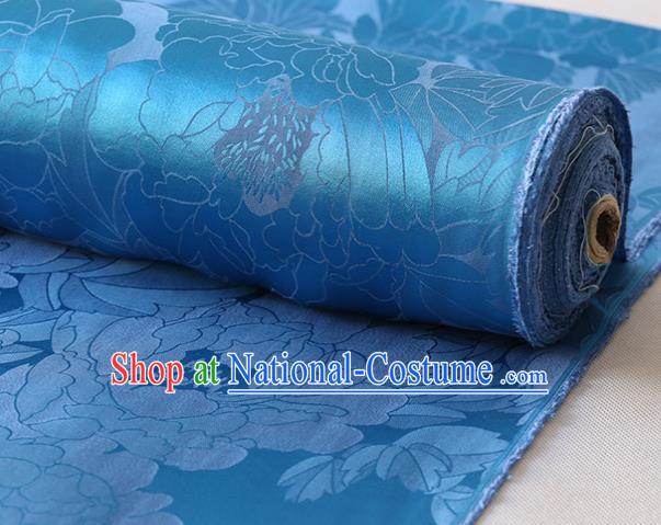 Chinese Traditional Cheongsam Cloth Classical Royal Peony Pattern Satin Fabric Blue Red Silk Drapery