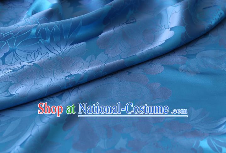 Chinese Traditional Cheongsam Cloth Classical Royal Peony Pattern Satin Fabric Blue Red Silk Drapery