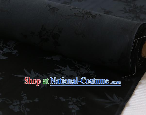 Chinese Traditional Satin Fabric Black Silk Drapery Cheongsam Classical Plum Orchid Bamboo Pattern Cloth