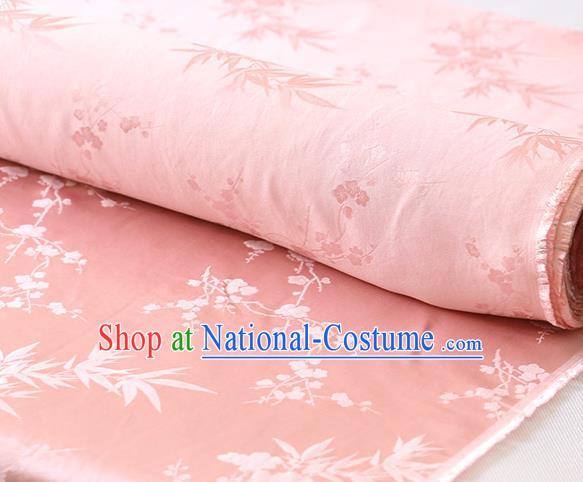 Chinese Traditional Pink Silk Drapery Cheongsam Classical Plum Orchid Bamboo Pattern Cloth Satin Fabric