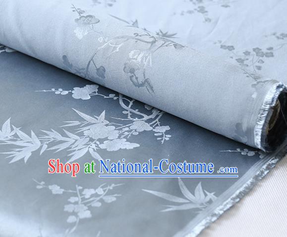 Chinese Grey Blue Silk Drapery Cheongsam Classical Plum Orchid Bamboo Pattern Cloth Traditional Satin Fabric