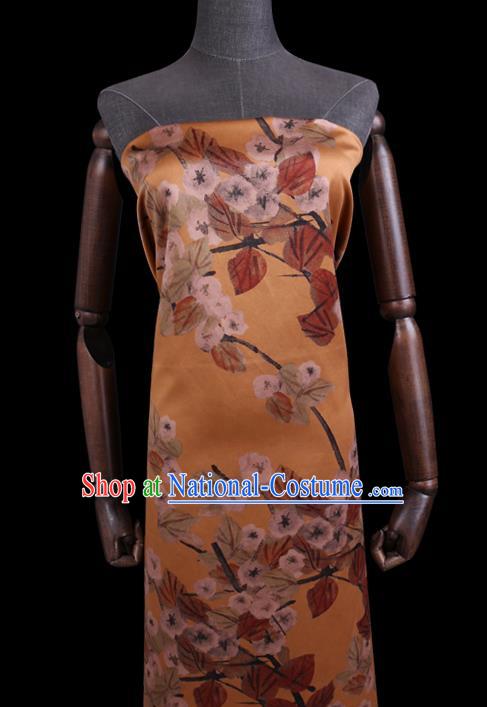 Chinese Classical Plum Pattern Yellow Watered Gauze Fabric Traditional Cheongsam Gambiered Guangdong Silk