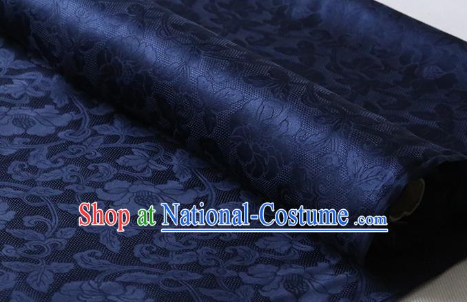 Chinese Navy Damask Fabric Classical Twine Rose Pattern Jacquard Cloth Traditional Cheongsam Silk Drapery