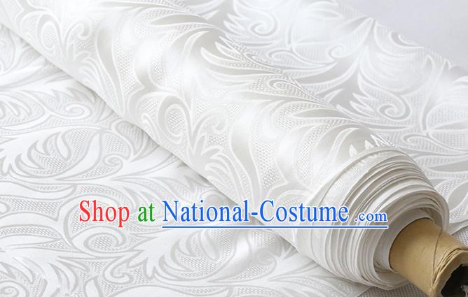 Chinese Traditional White Jacquard Cloth Cheongsam Silk Drapery Classical Sago Flowers Pattern Damask Fabric