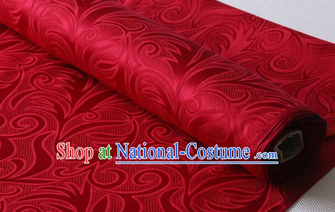 Chinese Classical Sago Flowers Pattern Dark Red Damask Fabric Silk Drapery Traditional Cheongsam Jacquard Cloth