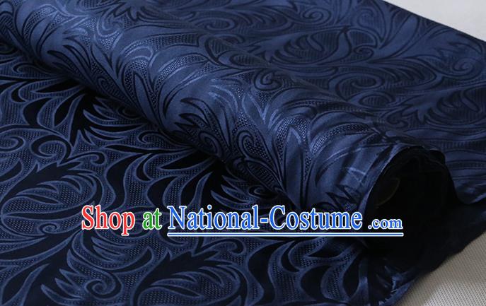 Chinese Navy Silk Drapery Traditional Cheongsam Jacquard Cloth Classical Sago Flowers Pattern Damask Fabric