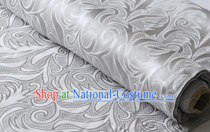 Chinese Traditional Cheongsam Jacquard Cloth Classical Sago Flowers Pattern Damask Fabric Gray Silk Drapery