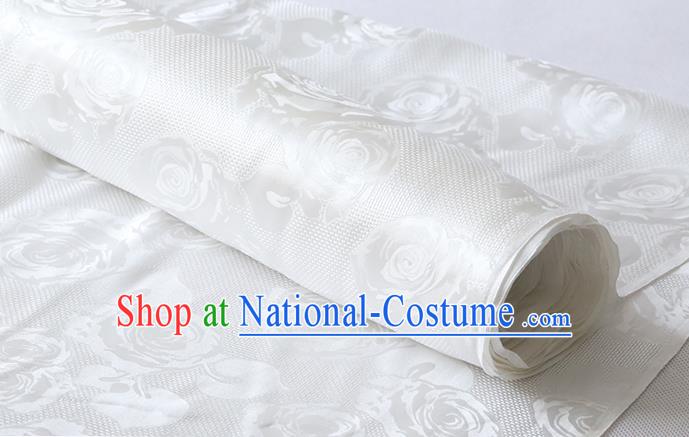 Chinese Classical Hollowed Rose Pattern Damask Fabric Traditional Cheongsam Jacquard Cloth White Silk Drapery