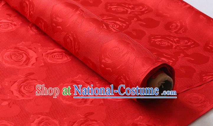 Chinese Red Silk Drapery Traditional Cheongsam Jacquard Cloth Classical Hollowed Rose Pattern Damask Fabric