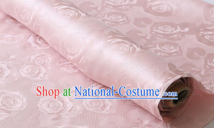 Chinese Pink Silk Drapery Classical Hollowed Rose Pattern Damask Traditional Cheongsam Jacquard Cloth Fabric