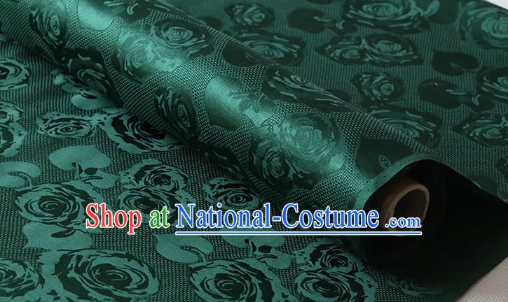 Chinese Traditional Jacquard Cloth Fabric Cheongsam Atrovirens Silk Drapery Classical Hollowed Rose Pattern Damask