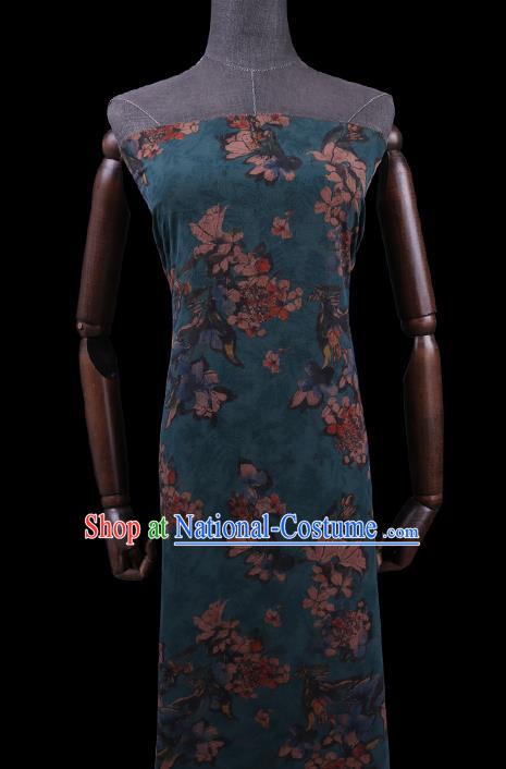 Chinese Watered Gauze Traditional Asian Cheongsam Cloth Drapery Classical Mangnolia Pattern Blue Gambiered Guangdong Silk Fabric