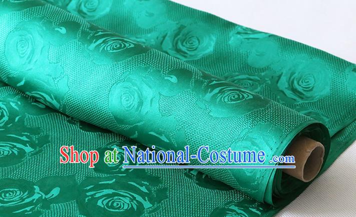 Chinese Classical Hollowed Rose Pattern Silk Drapery Traditional Jacquard Cloth Fabric Green Damask Cheongsam