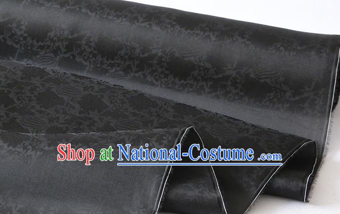 Chinese Traditional Black Jacquard Damask Cloth Organza Fabric Cheongsam Classical Phoenix Peony Pattern Silk Drapery