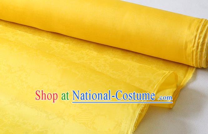 Chinese Yellow Organza Fabric Classical Phoenix Peony Pattern Silk Drapery Traditional Cheongsam Jacquard Damask Cloth