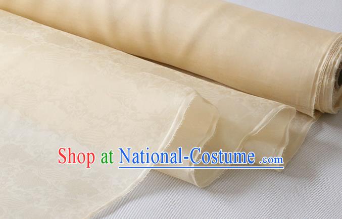 Chinese Apricot Silk Drapery Traditional Jacquard Cloth Classical Phoenix Peony Pattern Organza Fabric Hanfu Dress Damask