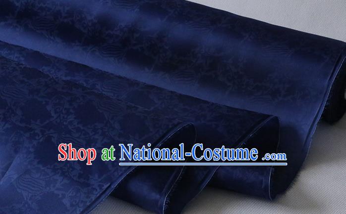 Chinese Navy Blue Silk Drapery Classical Phoenix Peony Pattern Organza Fabric Hanfu Dress Damask Traditional Jacquard Cloth