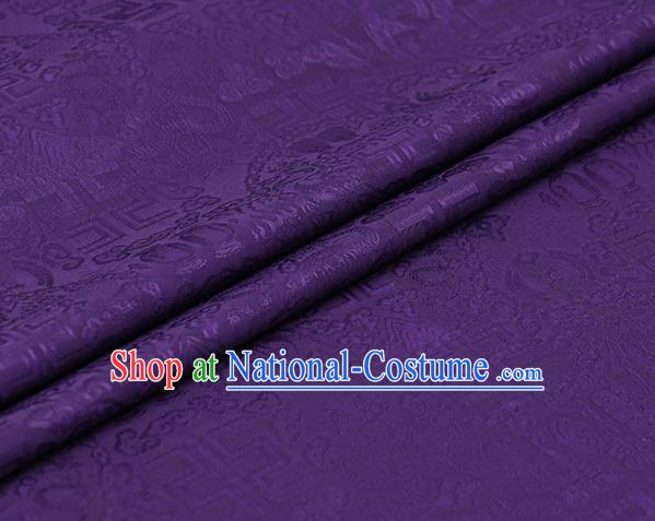 Chinese Classical Auspicious Pattern Purple Silk Drapery Traditional Cheongsam Cloth Weave Satin Fabric