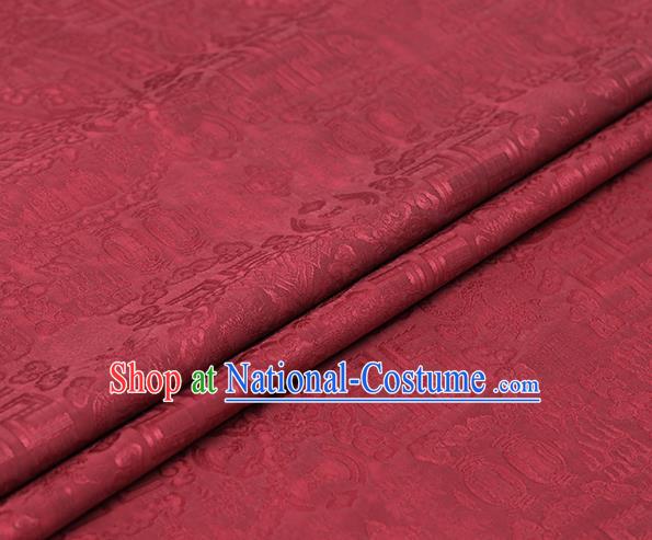 Chinese Traditional Cheongsam Cloth Weave Satin Fabric Classical Auspicious Pattern Rust Red Silk Drapery