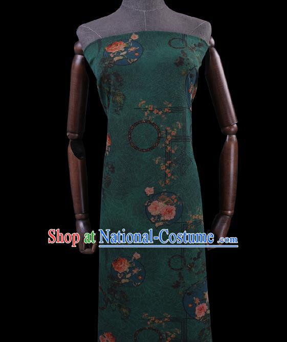 Chinese Traditional Green Watered Gauze Fabric Asian Cheongsam Cloth Drapery Classical Roses Pattern Gambiered Guangdong Silk