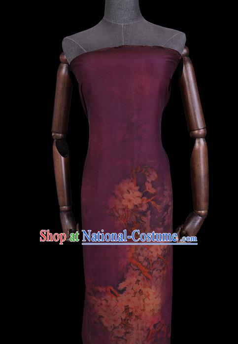 Chinese Classical Pear Blossom Pattern Satin Fabric Traditional Cheongsam Gambiered Guangdong Silk Purple Watered Gauze