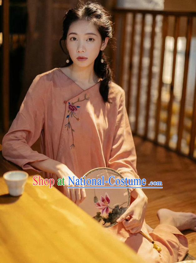 Chinese Traditional Embroidered Clothing Women Cheongsam National Pink Qipao Dress