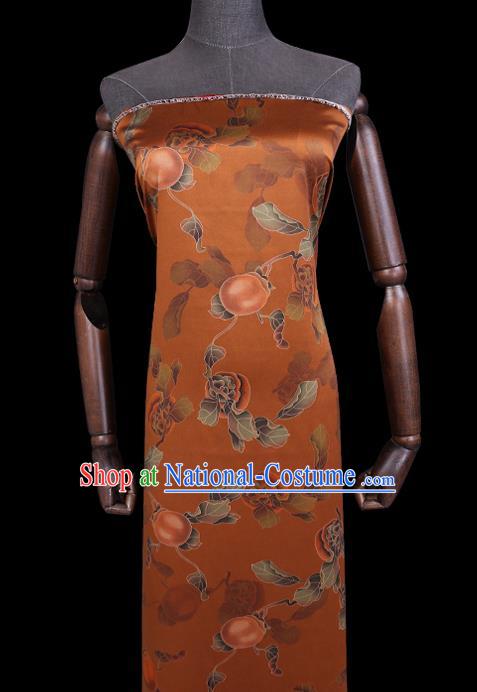 Chinese Classical Persimmon Pattern Orange Satin Fabric Traditional Cheongsam Gambiered Guangdong Silk Watered Gauze