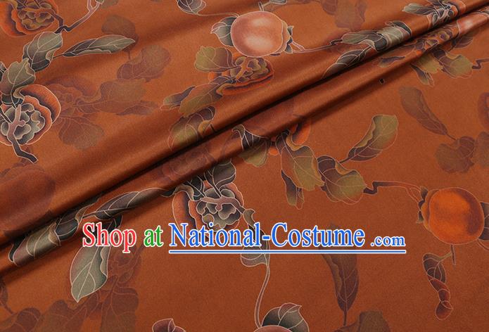 Chinese Classical Persimmon Pattern Orange Satin Fabric Traditional Cheongsam Gambiered Guangdong Silk Watered Gauze