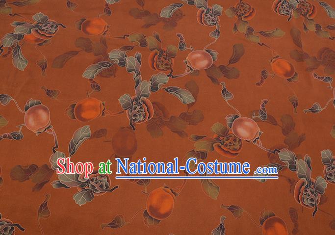 Chinese Classical Persimmon Pattern Orange Satin Fabric Traditional Cheongsam Gambiered Guangdong Silk Watered Gauze