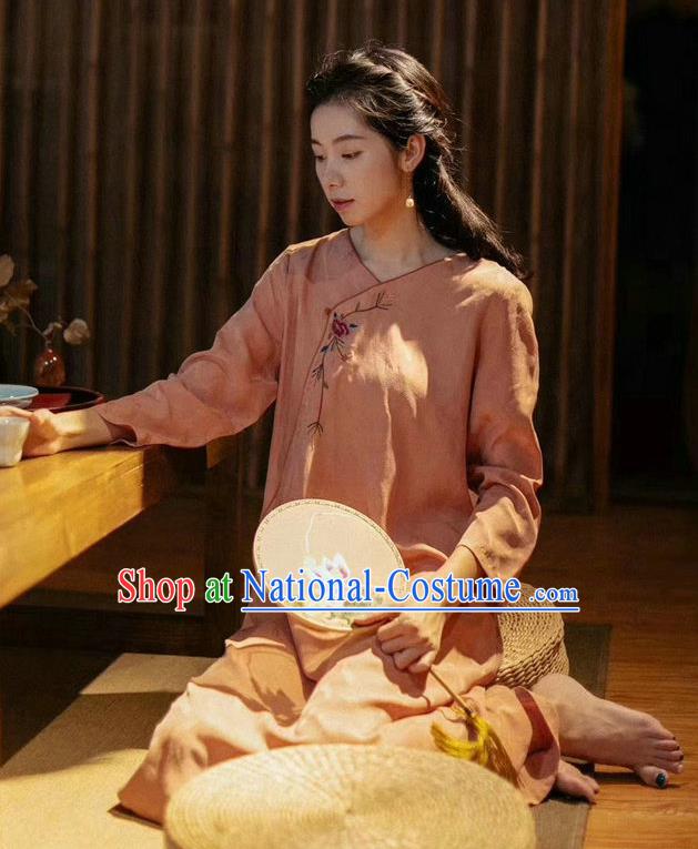 Chinese Traditional Embroidered Clothing Women Cheongsam National Pink Qipao Dress